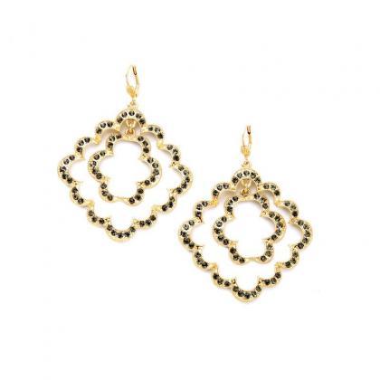 Grey Crystal Lace Gold Plated Large Drop Earrings..