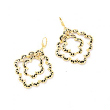 Grey Crystal Lace Gold Plated Large Drop Earrings..