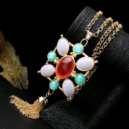 Alloy Long Fashion Colorful Imitation Gems Flower..