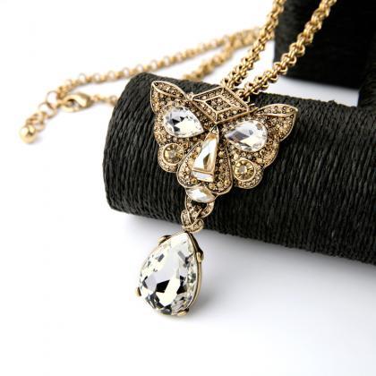 Set Crystal Alloy Leopard Head Pendant Necklace..