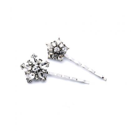 Sparkling Party Crystal Flowers Barrettes 2 Pcs..