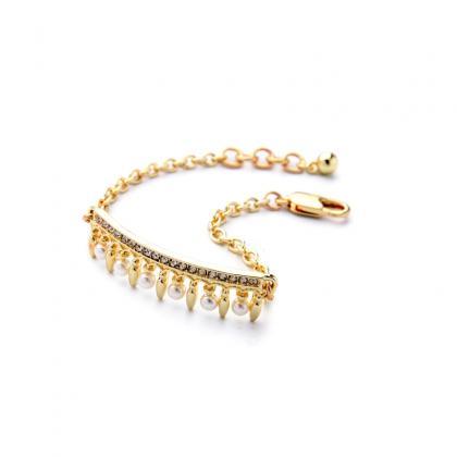 Modern Concise Inlay Crystal Imitation Pearls Gold..