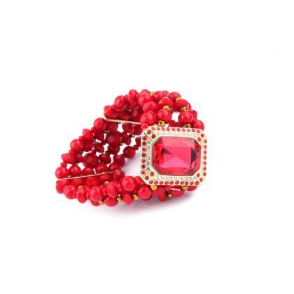 Nigeria Costume Jewelry Wide Multilayer Beads Ruby..
