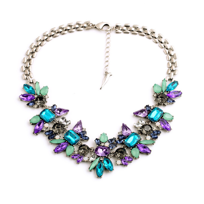 Luxury Created Crystal Flower Pendants Statement Necklace 2016 Fashion Jewelry Nl002