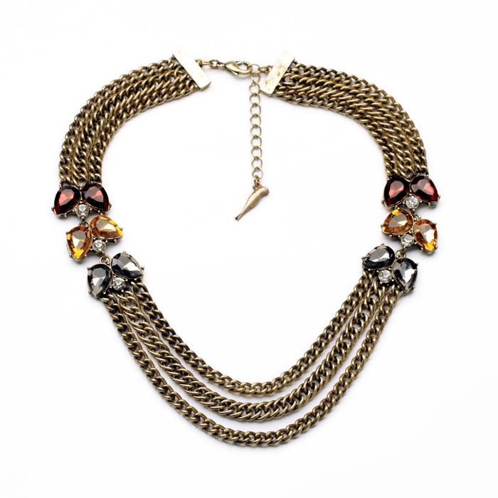 Elegant Dress Jewelry Simulated Gemstone Antique Multi Chains Colares ...