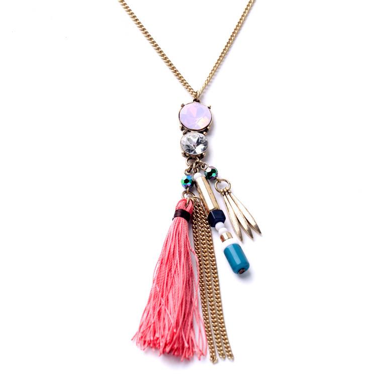 Fashion Tide Ethnic Style Rope Tassel Pendants Ms Long Boho Necklace Nl005