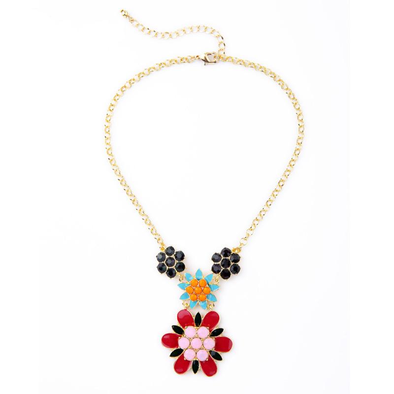 Luxury Atmosphere Colorful Enamel Flowers Bib Pendant Necklace Women Jewelry Nl008