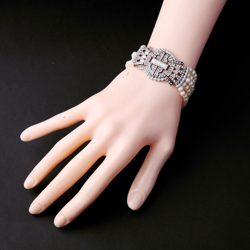 Multilayer Beads Chain Modern Women Party Imitation Pearl Charm Bracelet Sz004