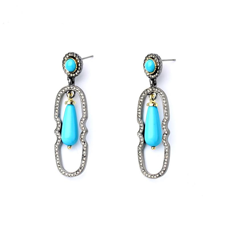 Classic Fashion Blue Teardrops Hollow Out Women Jewelry Design Drop Earrings Eh046