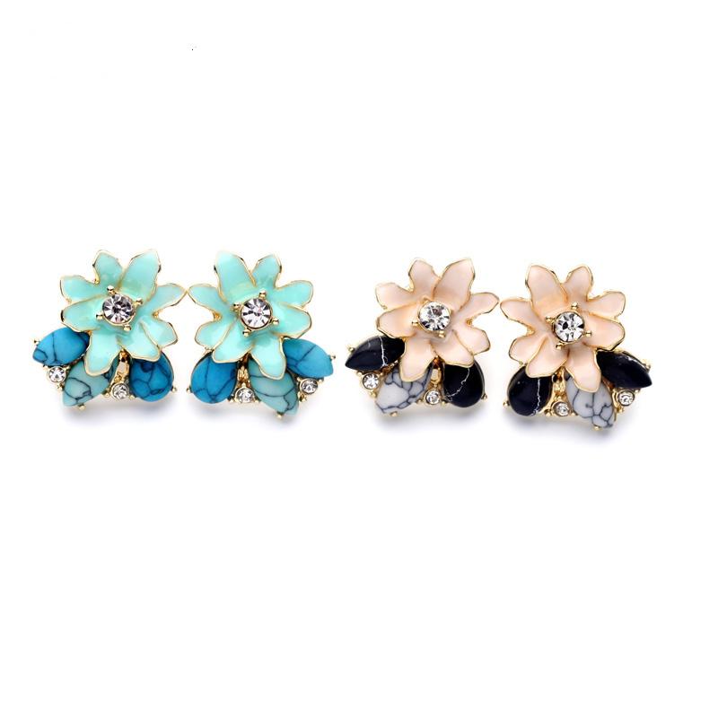 Women Chic Irregular Texture Enamel Flowers Ear Stud Earrings Fashion Jewelry Eh049