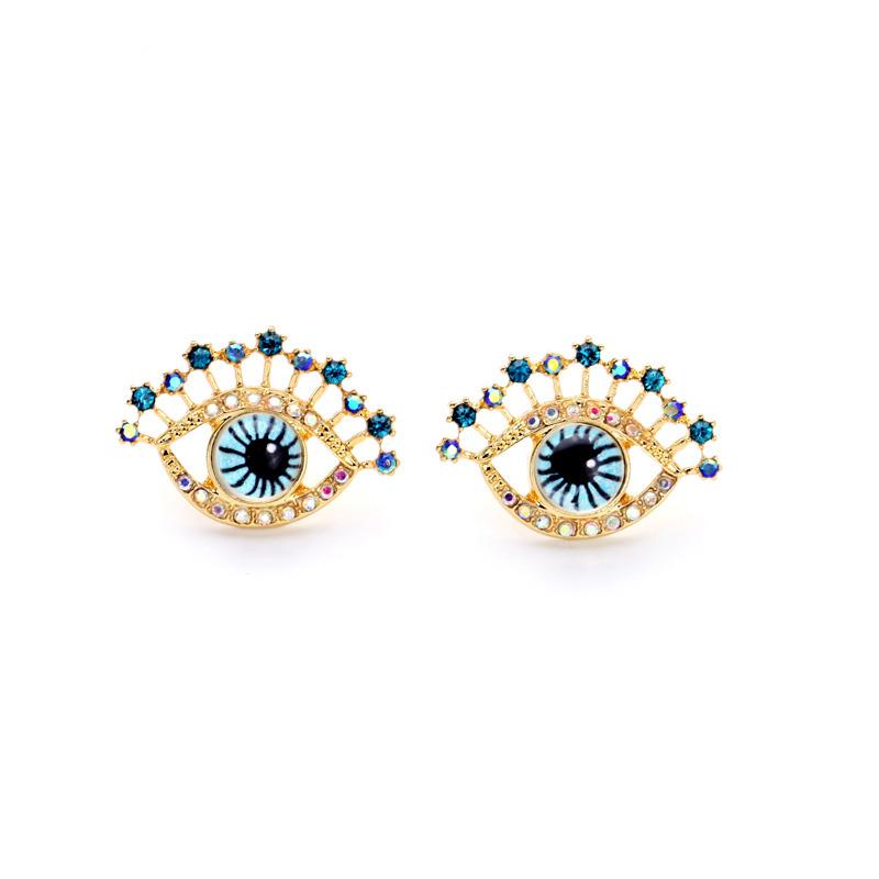 Personality Unique Godl Plated Blue Eyes Women Stud Earrings Eh053