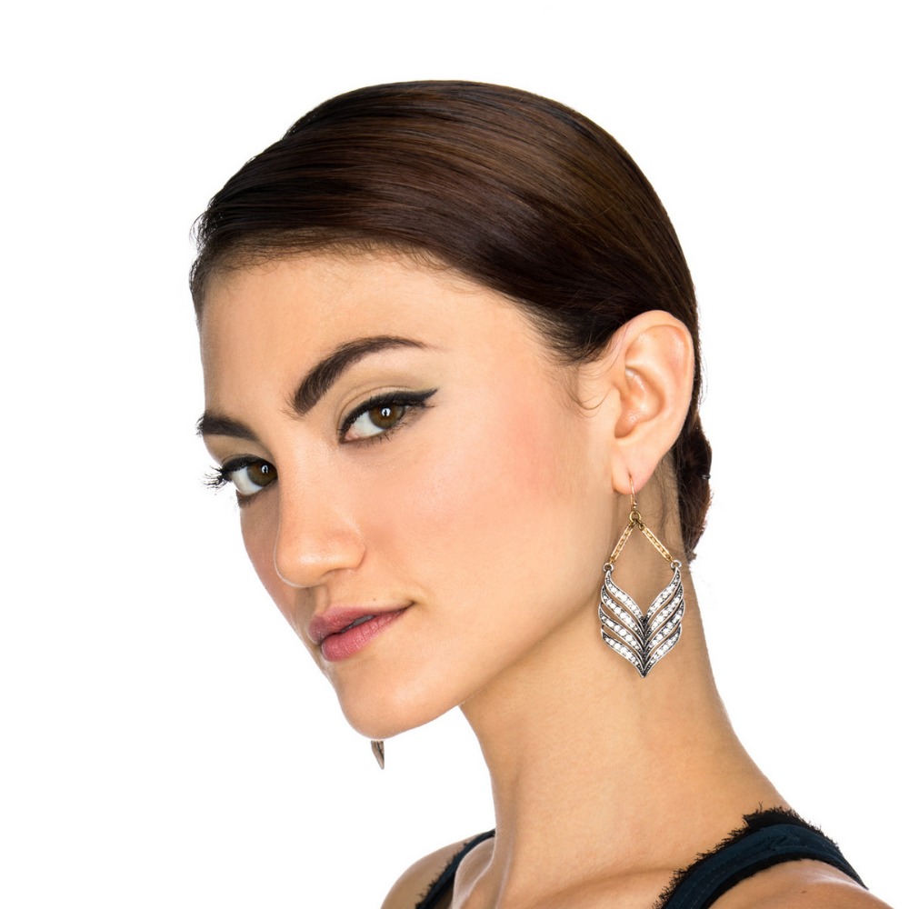 Modern Women Luxury Jewelry Set Crystal Leaves Large Dangling Drop Earrings Eh054