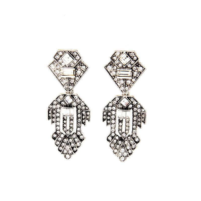 Design Clearly Set Crystal Maxi Geometric Statement Drop Earrings Eh061