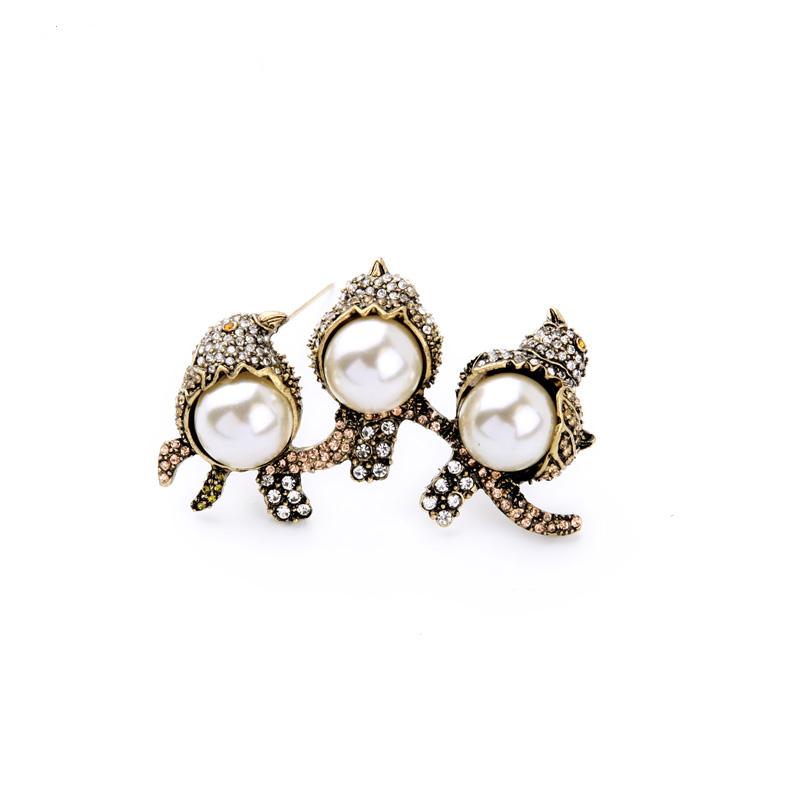 Retro Fashion Imitation Pearls Crystal Birds Women Brooch Gold Plated Brooch Pins Xz015