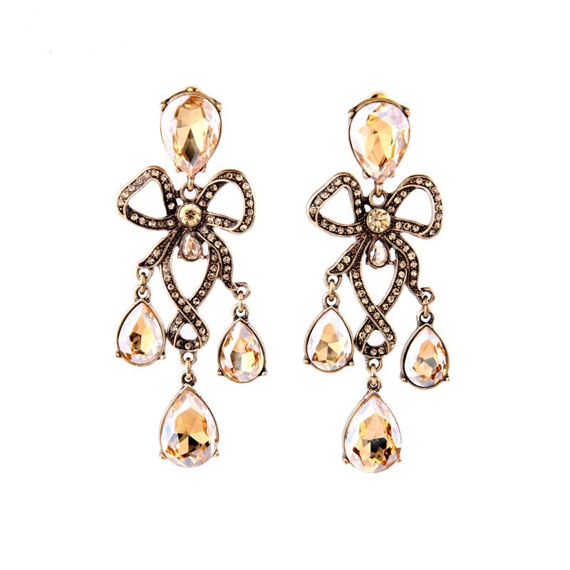 Royal Styel Classical Champagne Crystal Chandelier Maxi Evening Party Drop Earrings Eh063