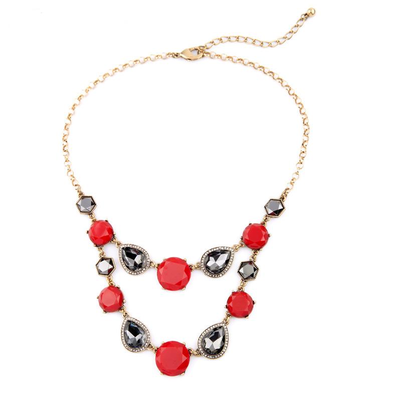 Vintage Fashion Layered Imitation Gems Geometric Bib Statement Necklaces For Women Nl057