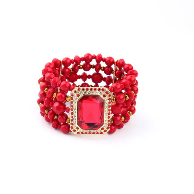 Nigeria Costume Jewelry Wide Multilayer Beads Ruby Charming Cuff Bracelet Sz033