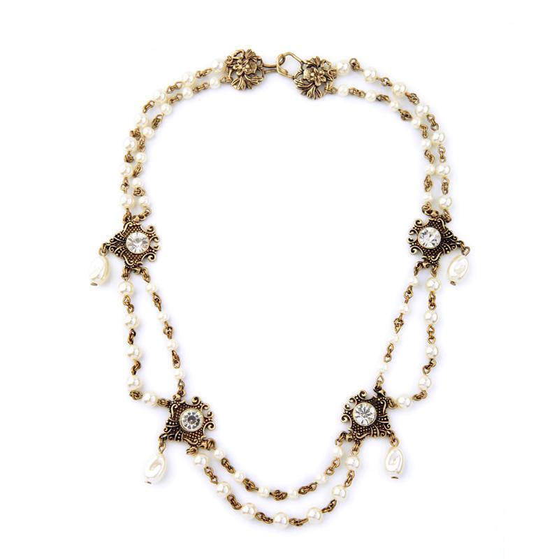 Retro Elegant Fashion Double Layers Imitation Pearls Necklace Women Accessory Nl058