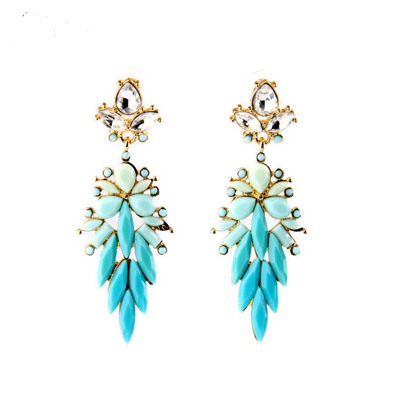 Alloy Fashion Jewelry Women Shiny Leaves Long Bib Statement Drop Earrings Eh064