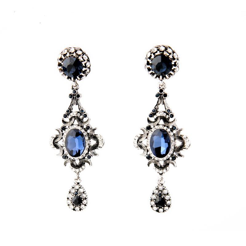 Evening Party Classical Fashion Jewelry Design Blue Crystal Long Drop Earrings Eh066
