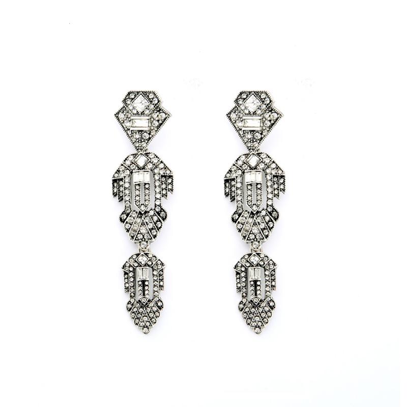 Alloy Fashion Retro Women Jewelry Crystal Geometric Long Drop Earrings EH068