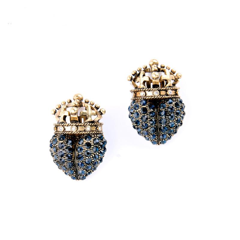 Geometric Retro Hollow Out Blue Crystal No Pierced Clip Earrings For Women Eh069